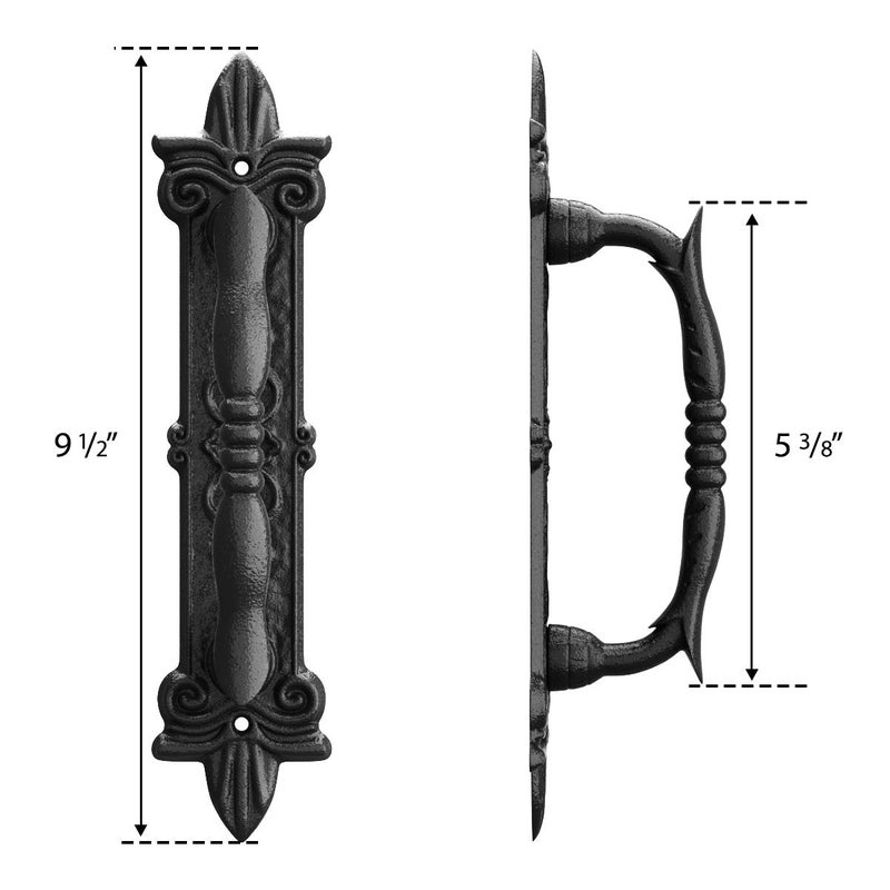 SMARTSTANDARD Heavy Duty 9" Antique Barn Door Handle Set of 2, Large Rustic Carved Door Pull, for Gates Garages Sheds, Black Powder Coated Finish - Image 3